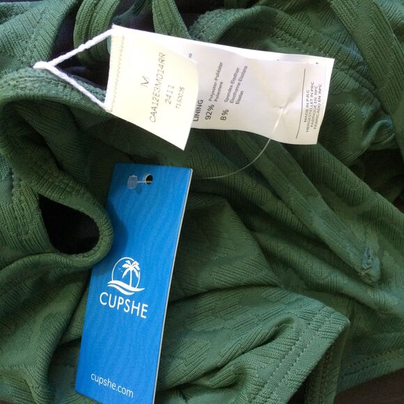 NEW Cupshe Green Textured One-Piece Swimsuit Size Medium Tie Back Molded Cups - Picture 5 of 6